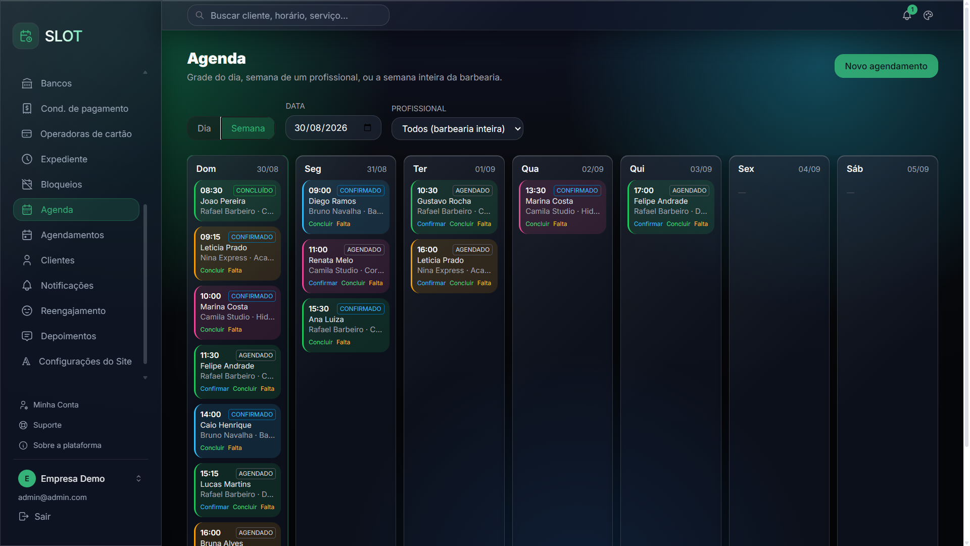 Tela de agenda do SAPO SLOT